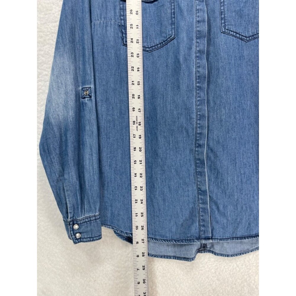 Earl Jean Women's Small Long Sleeve Pearl Snap Up 100% Cotton Denim Shirt - Picture 7 of 11